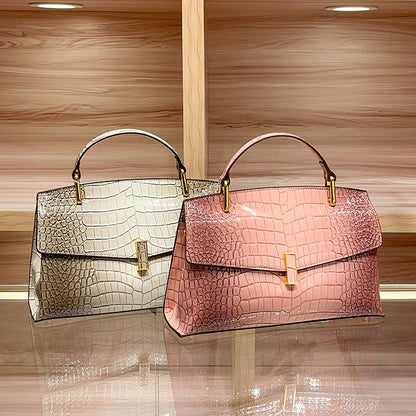 Crocodile-patterned genuine leather handbag - Amore Milano- Luxury Hand bags netherlands
